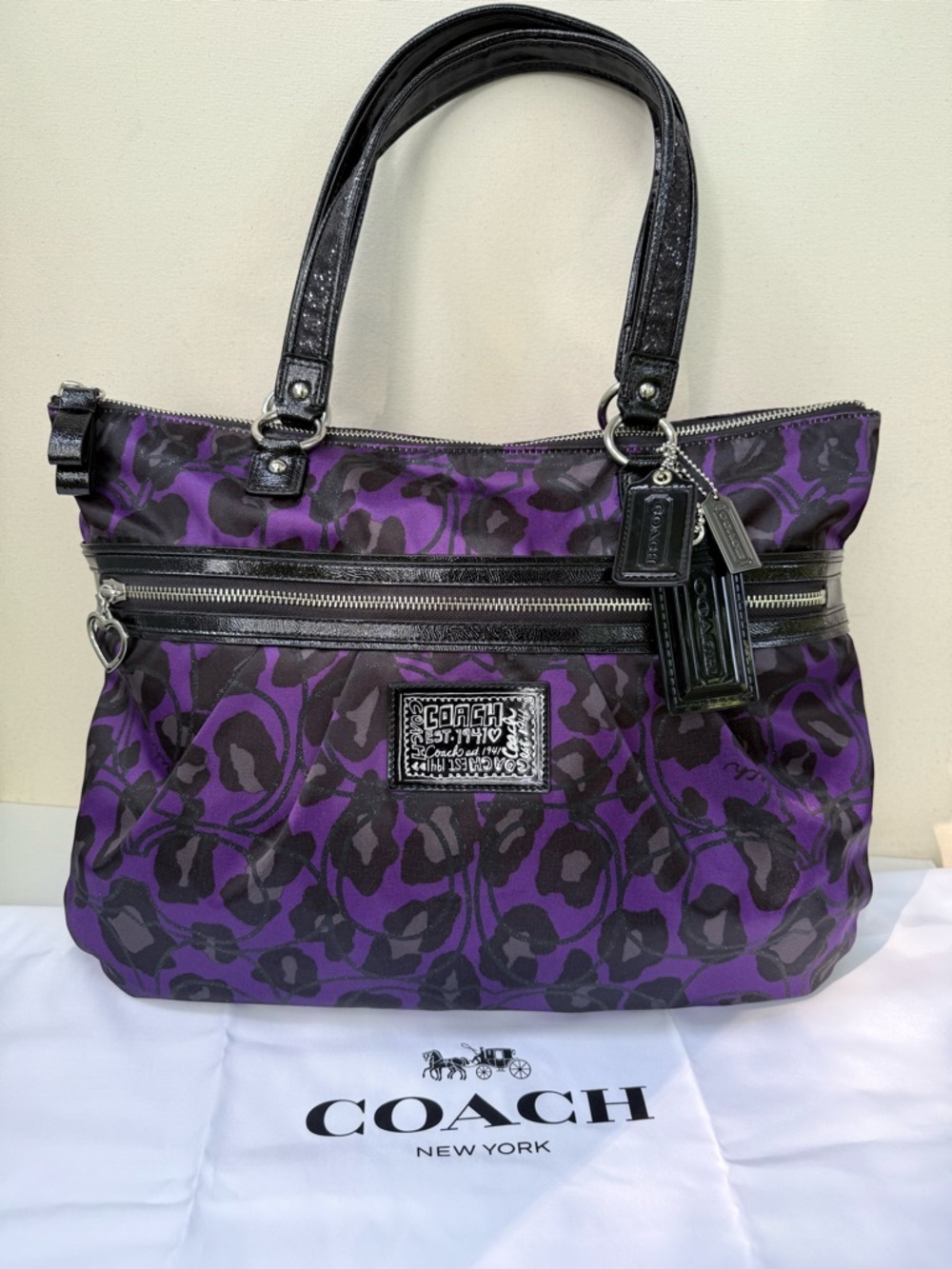 Coach Poppy Purple & Black Ocelot Hobo F20048 + Original Hangtags + Dust Bag